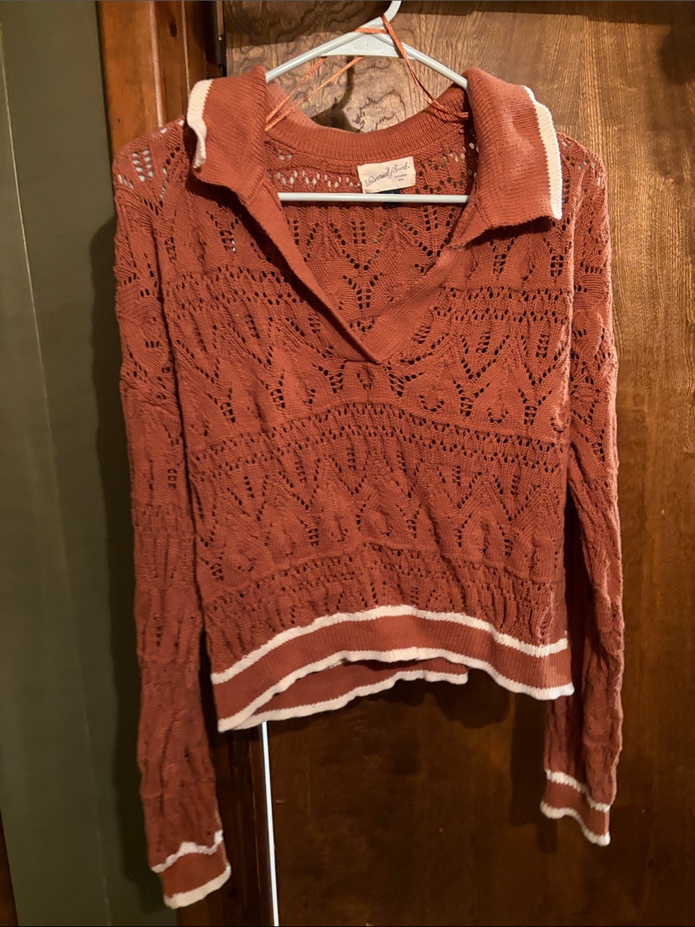 Universal Thread Open-Knit Rust Sweater with White Trim